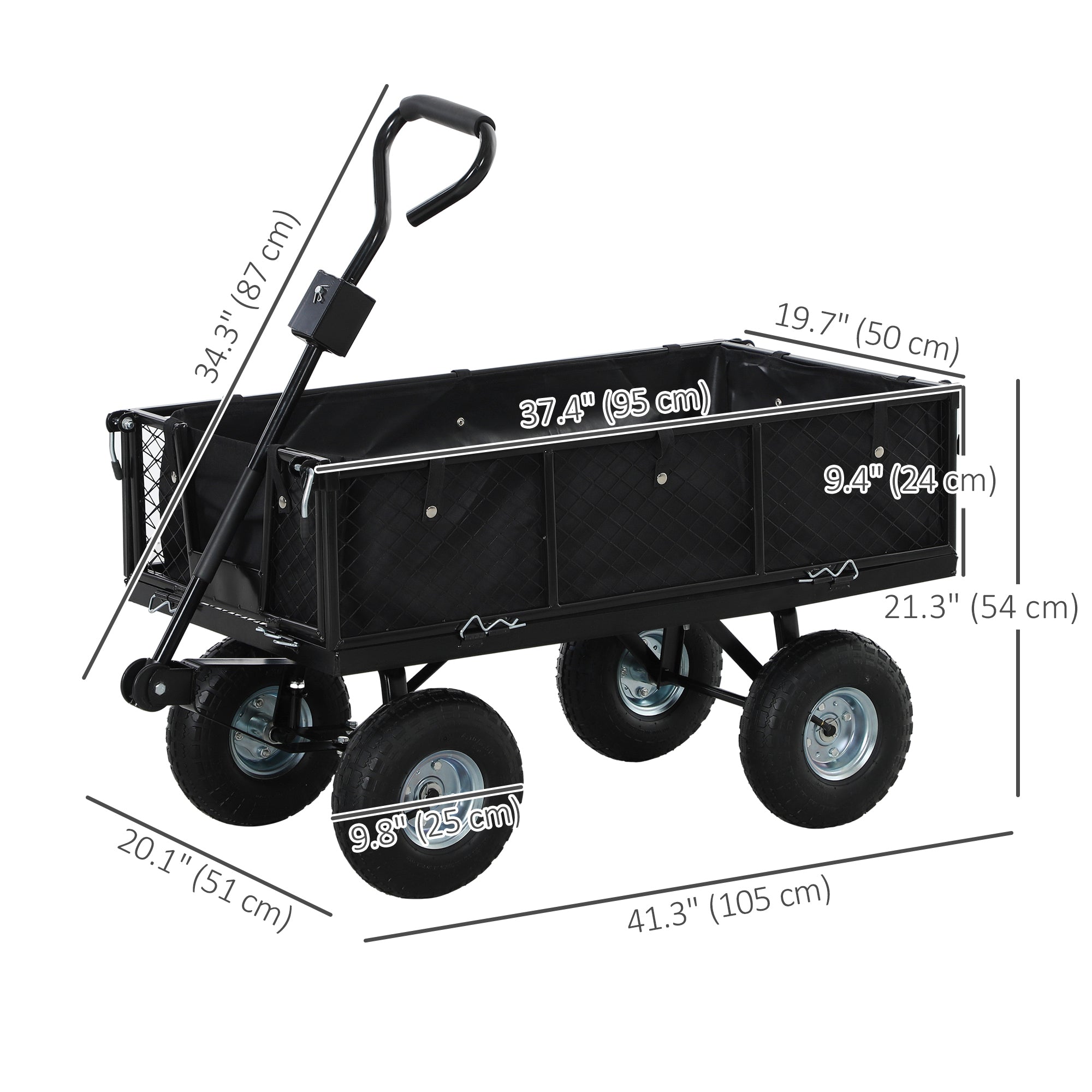 Steel Garden Cart, Utility Wagon Cart with Removable Liner, Quick-Release Sides, 10