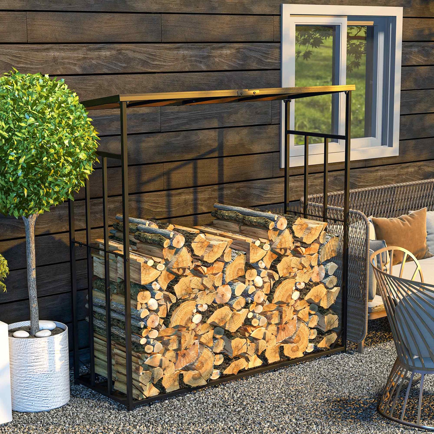 73" Firewood Rack Wood Storage Log Holder with Polycarbonate Roof for Fire Pit and Fireplace, 4620lbs Load Firewood Racks Multi Colour  at Gallery Canada