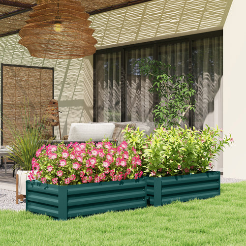 Set of 2 Galvanized Raised Beds for Garden, Outdoor Planter Box for Flowers, Herbs and Vegetables, Green