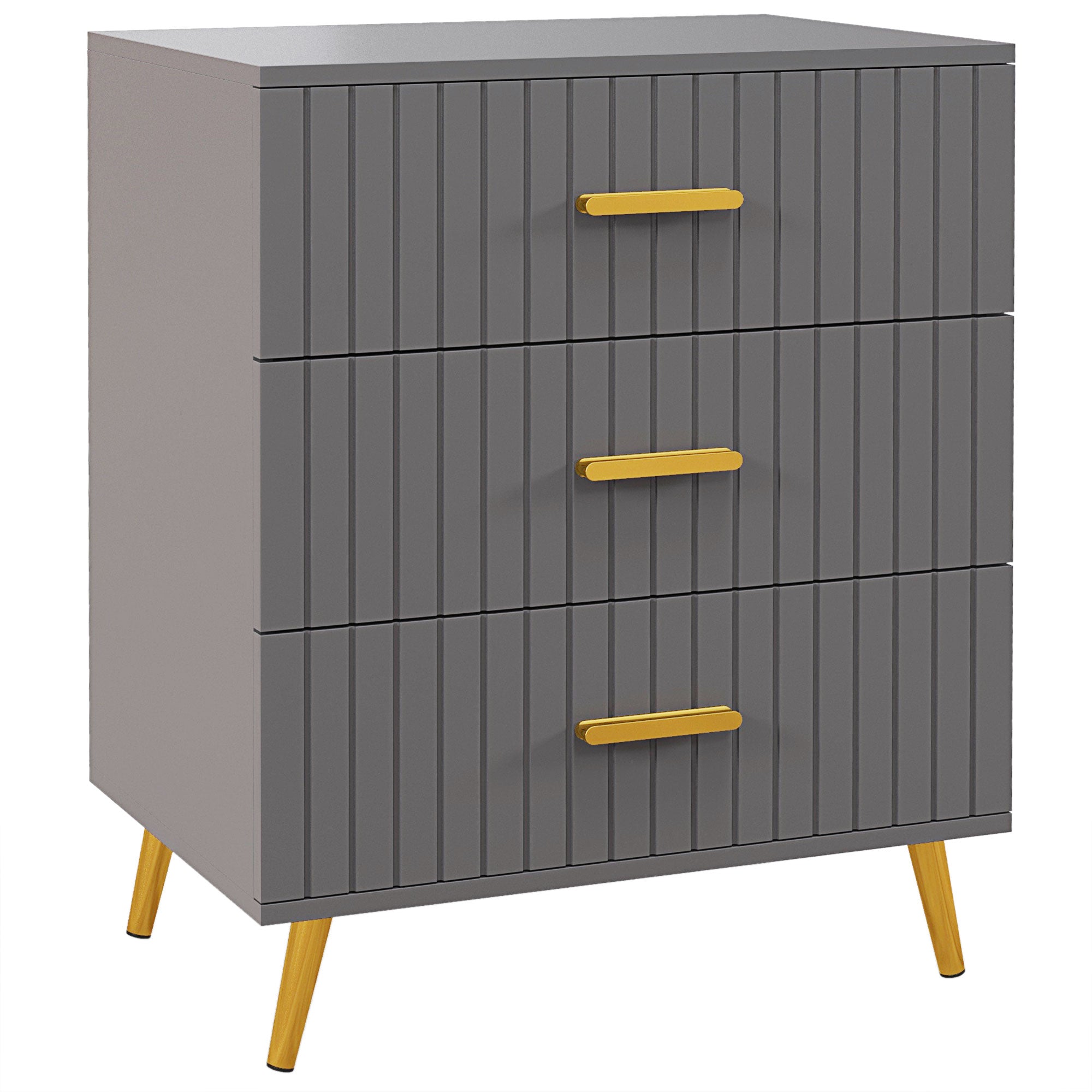 3 Drawer Cabinet, Drawer Chest for Bedroom, Chest of Drawers with Aluminium Legs and Gold Handles, Dark Grey Storage Cabinets   at Gallery Canada