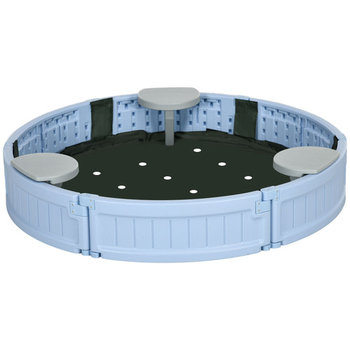 Kids Outdoor Sandbox with Cover, Bottom Fabric Liner, for 3-12 Years, Light Blue