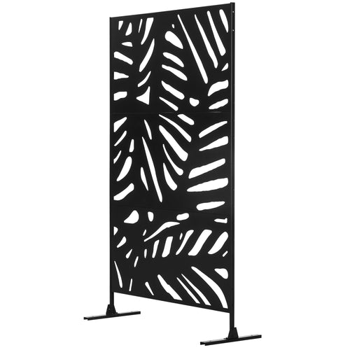 Freestanding Outdoor Privacy Screen, Decorative Metal Outdoor Divider with Stand for Garden, Backyard, Deck, Pool, Black