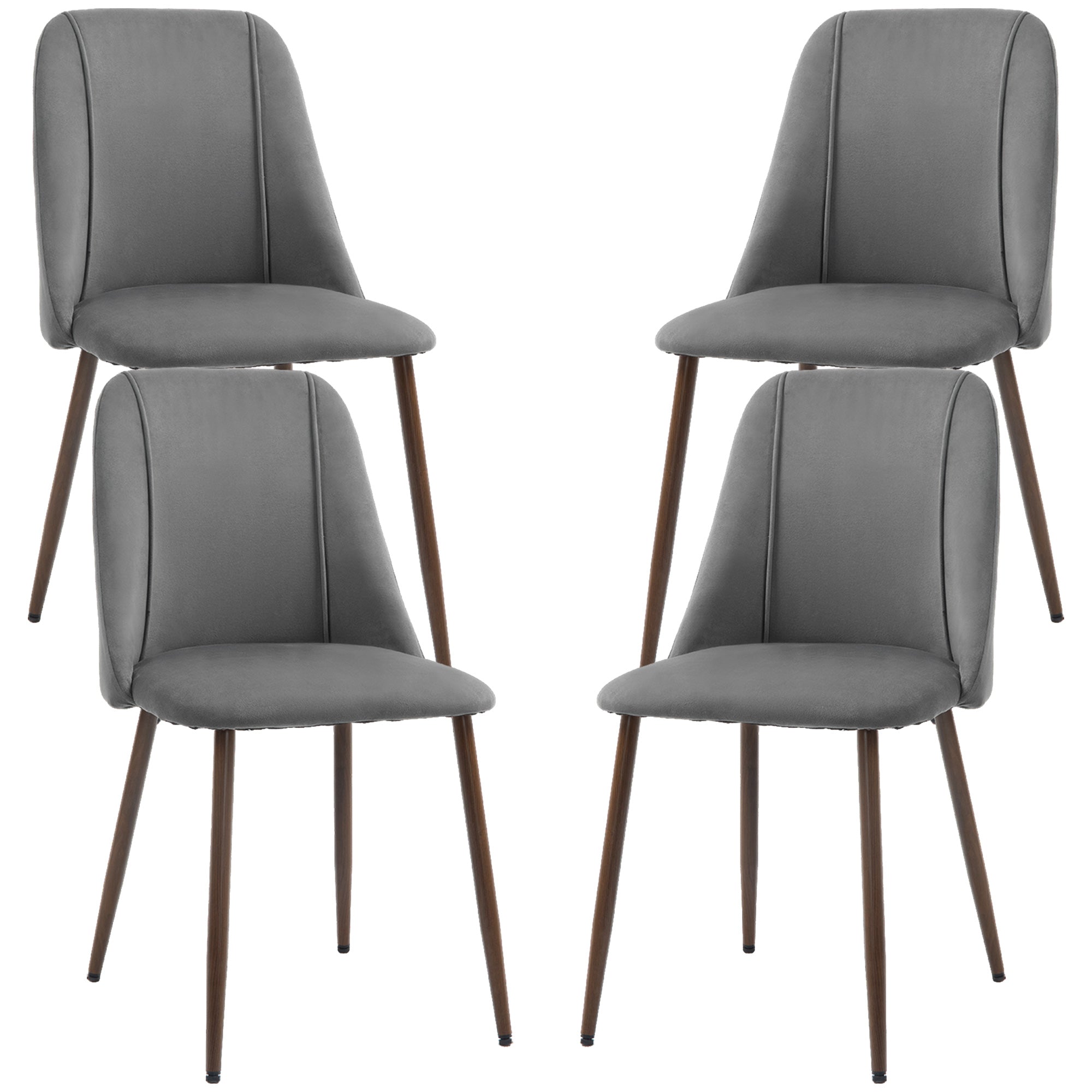 Upholstered Dining Chairs Set of 4, Velvet Accent Chair with Back and Wood-grain Steel Leg for Kitchen, Dark Grey Dining Chairs   at Gallery Canada