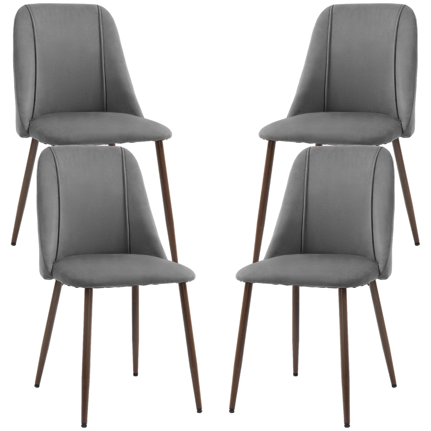 Upholstered Dining Chairs Set of 4, Velvet Accent Chair with Back and Wood-grain Steel Leg for Kitchen, Dark Grey Dining Chairs   at Gallery Canada