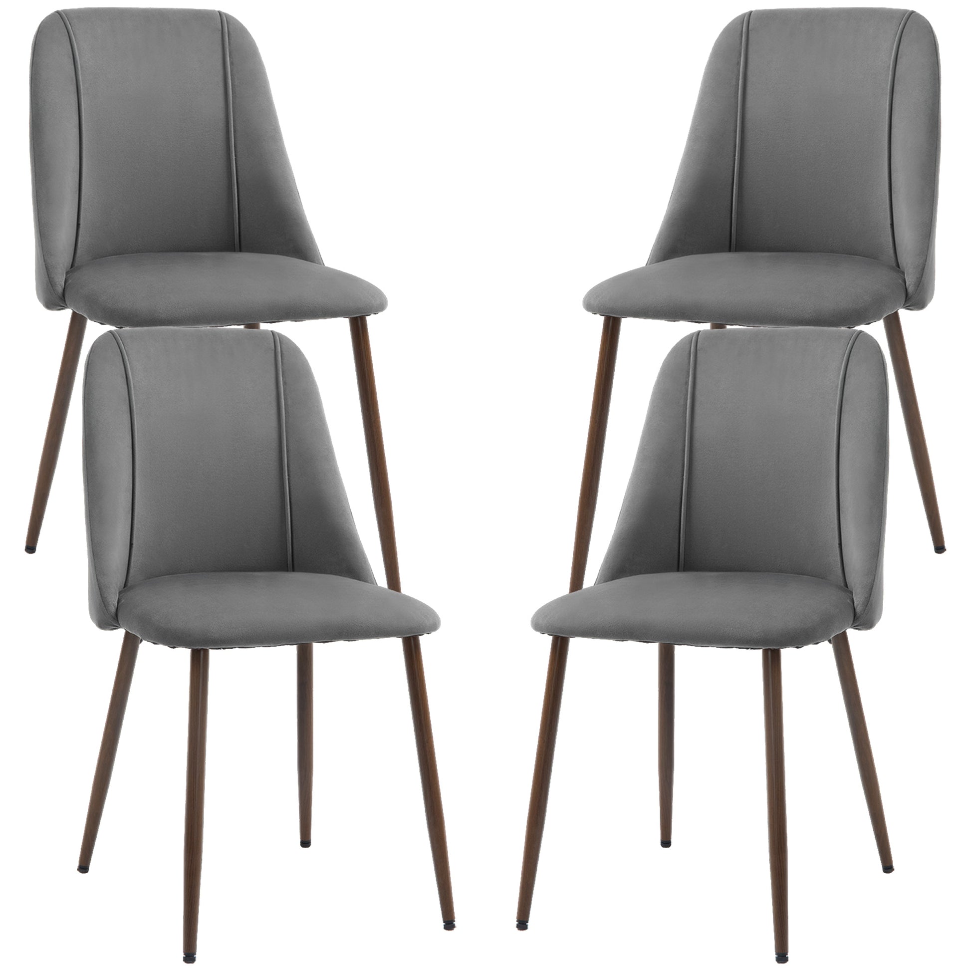 Upholstered Dining Chairs Set of 4, Velvet Accent Chair with Back and Wood-grain Steel Leg for Kitchen, Dark Grey Dining Chairs   at Gallery Canada