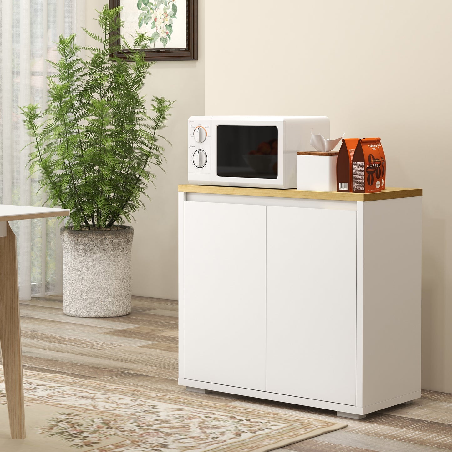 Sideboard Cabinet, Buffet Table with Double Door Cupboard and Adjustable Shelf for Living Room, Entryway, White Bar Cabinets   at Gallery Canada