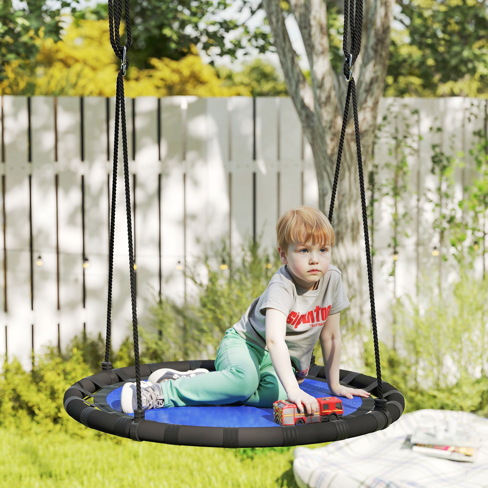 39 inch Saucer Tree Swing Set for Kids with Adjustable Hanging Ropes for Outdoor, Backyard, Navy Blue Gym Sets & Swings at Gallery Canada
