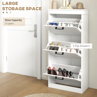 Shoe Storage Cabinet with 3 Flip Drawers and Adjustable Shelves, Narrow Shoe Cabinet for 15 Pairs of Shoes, White Shoe Storage Cabinets & Racks   at Gallery Canada