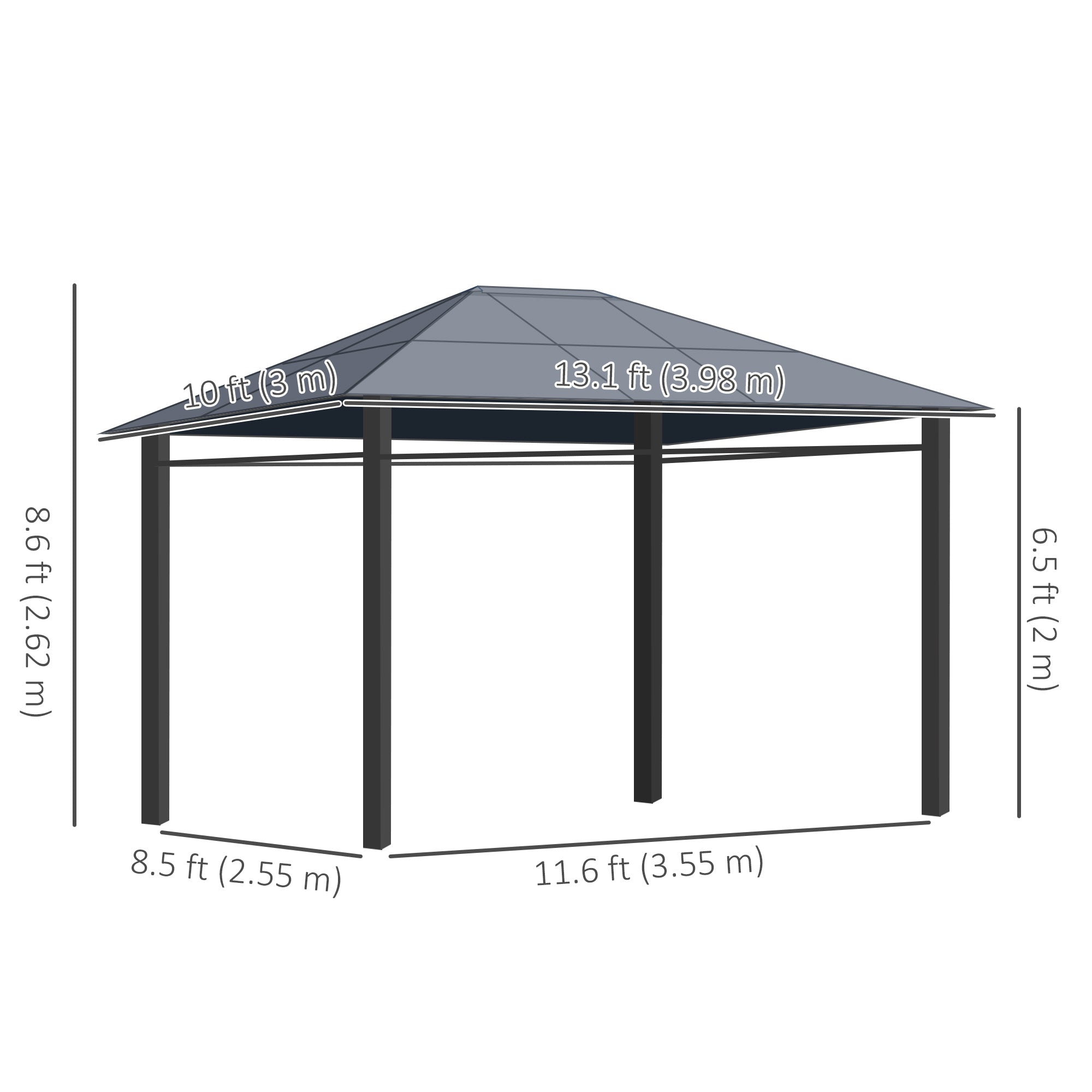 13' x 10' Polycarbonate Hardtop Gazebo Canopy, Outdoor Patio Gazebo with Aluminum Frame &; Curtains, Dark Grey Gazebos at Gallery Canada