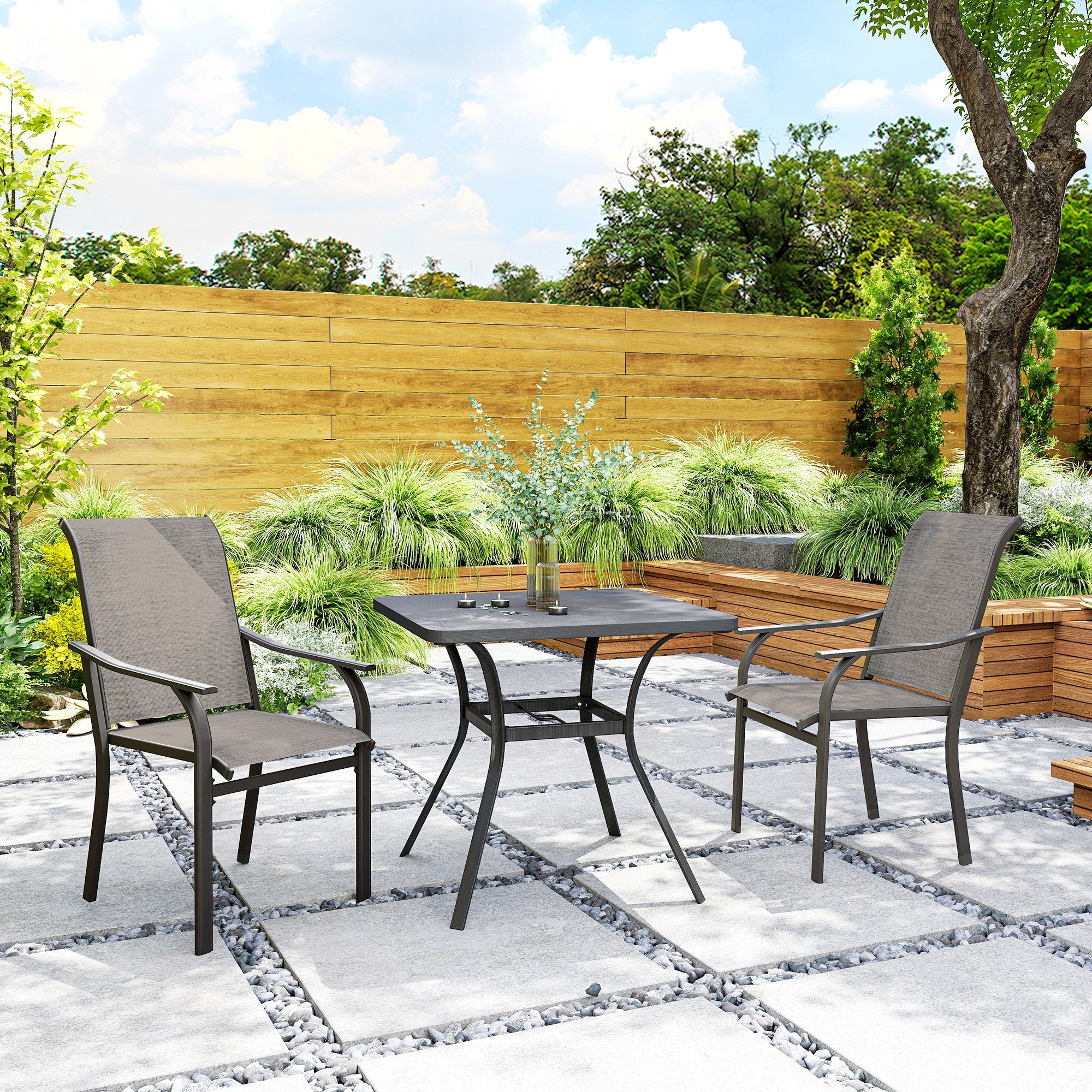 Patio Chairs Set of 2 with Armrest and High Backrest, for Backyard, Balcony, Porch, Poolside, Deck, Garden, Brown Bistro Sets at Gallery Canada