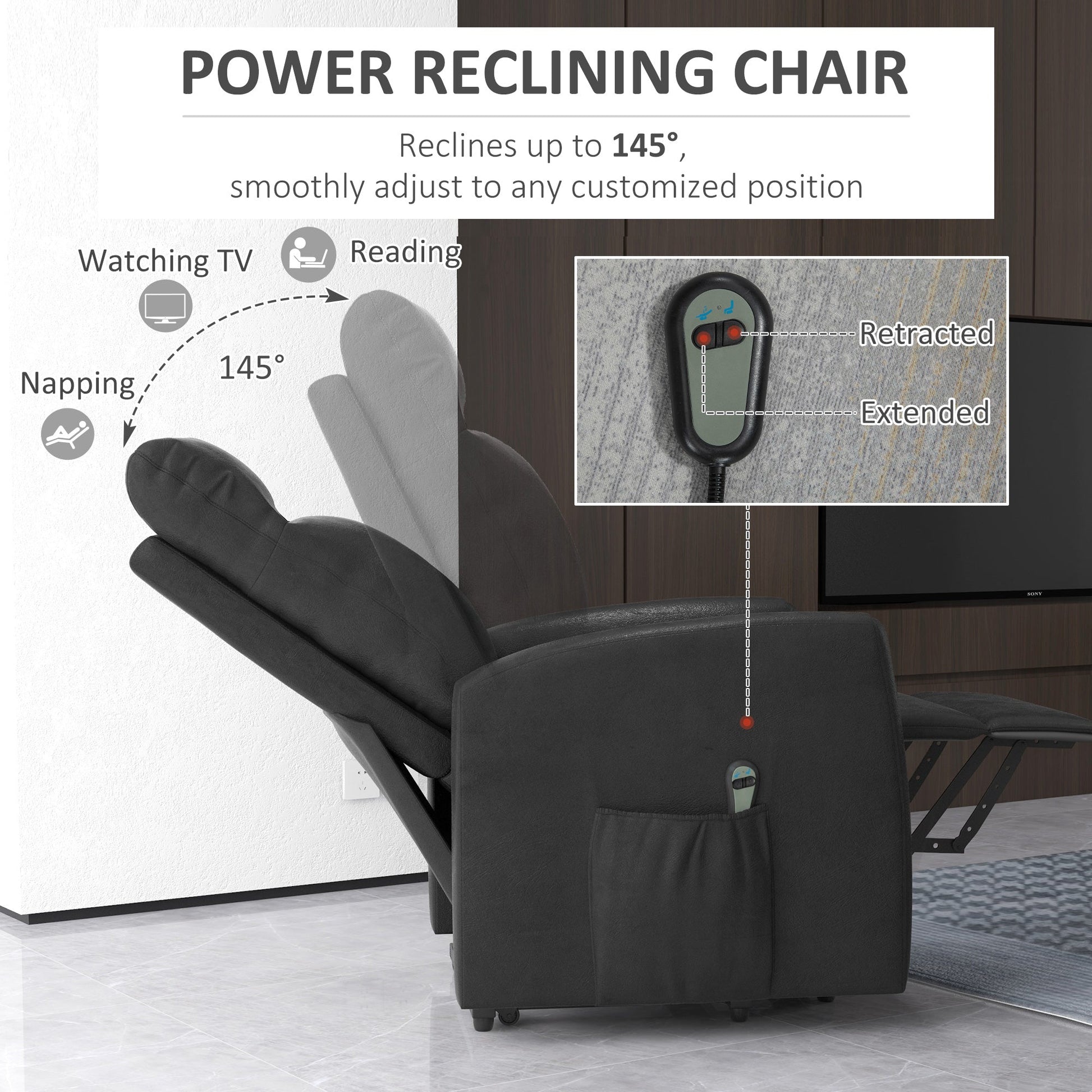 Power Lift Recliner Chair with Remote Control Side Pocket for Living Room Home Office Study Grey Electric Power Lift Chairs   at Gallery Canada