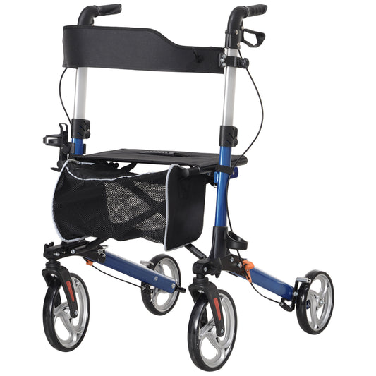 Lightweight Folding Rolling Walker with Large Seat, Back, Adjustable Handle, Bag, Dual Brake, Cane Holder, Blue Knee Walker & Wheelchair Ramps at Gallery Canada