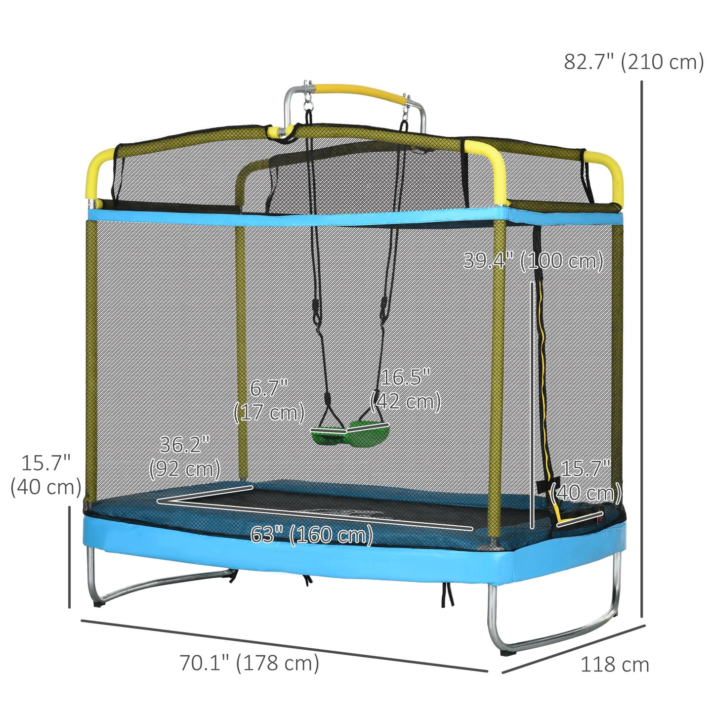 6.9FT Kids Trampoline with Safety Net, Gymnastics Bar, Swing, Toddler Trampoline for 3+ Years Old Indoor/Outdoor Trampolines   at Gallery Canada