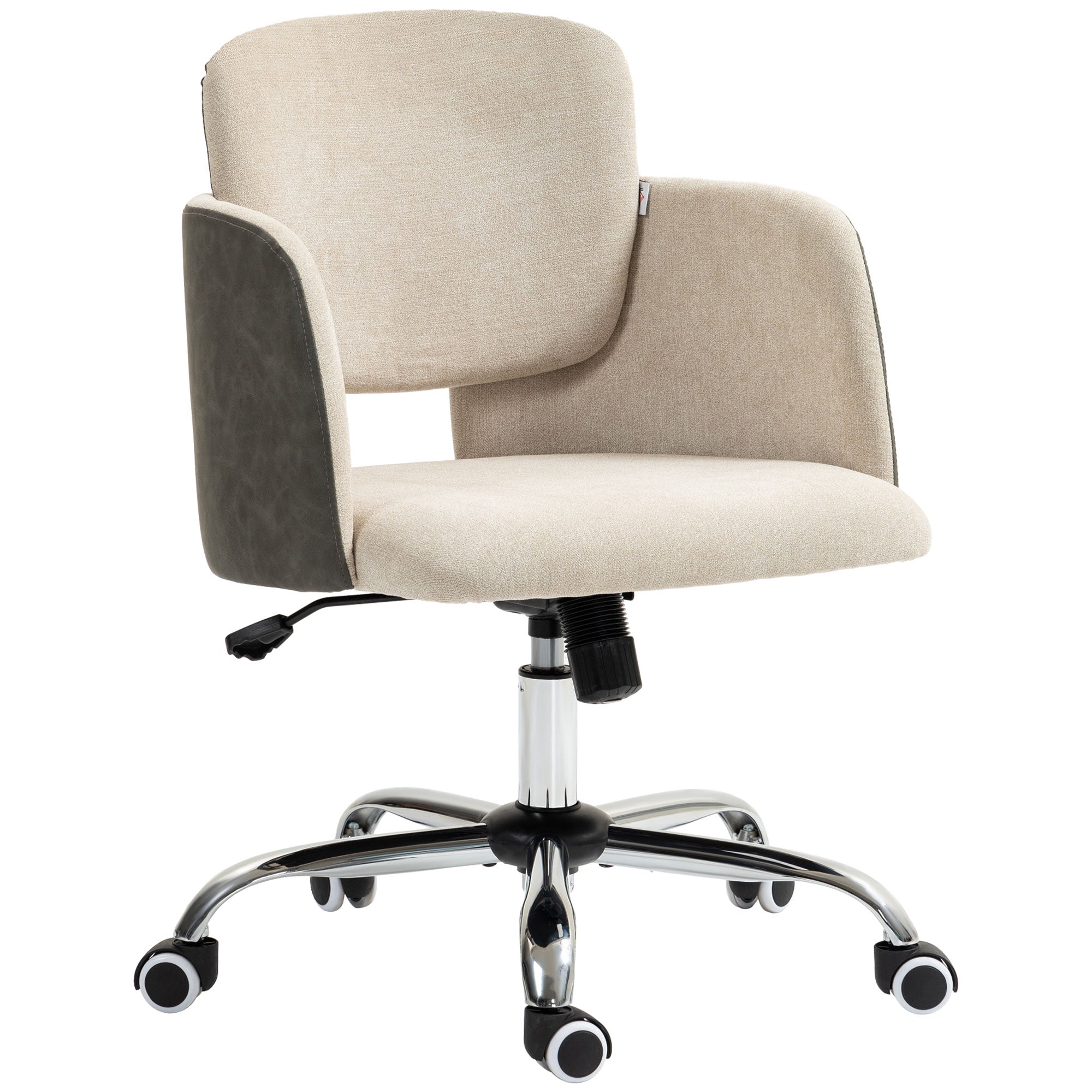 Small Desk Chair, Height Adjustable Fabric Office Chair with Swivel Wheels, Tilt Function, Computer Chair, Cream White Task Chairs at Gallery Canada