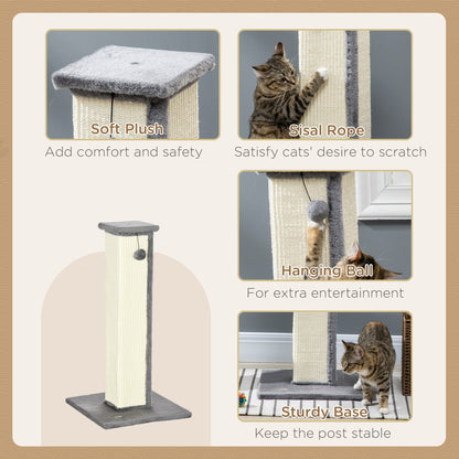 32" Tall Cat Scratching Post for Indoor Cats and Kittens, Sisal Cat Scratcher with Hanging Ball Soft Plush, Grey Cat Posts   at Gallery Canada