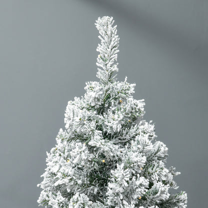 7.5ft Artificial Prelit Christmas Tree with Warm White LED Light, Snow Flocked Branches, Metal Base, Xmas Tree Pre Lit Christmas Trees   at Gallery Canada