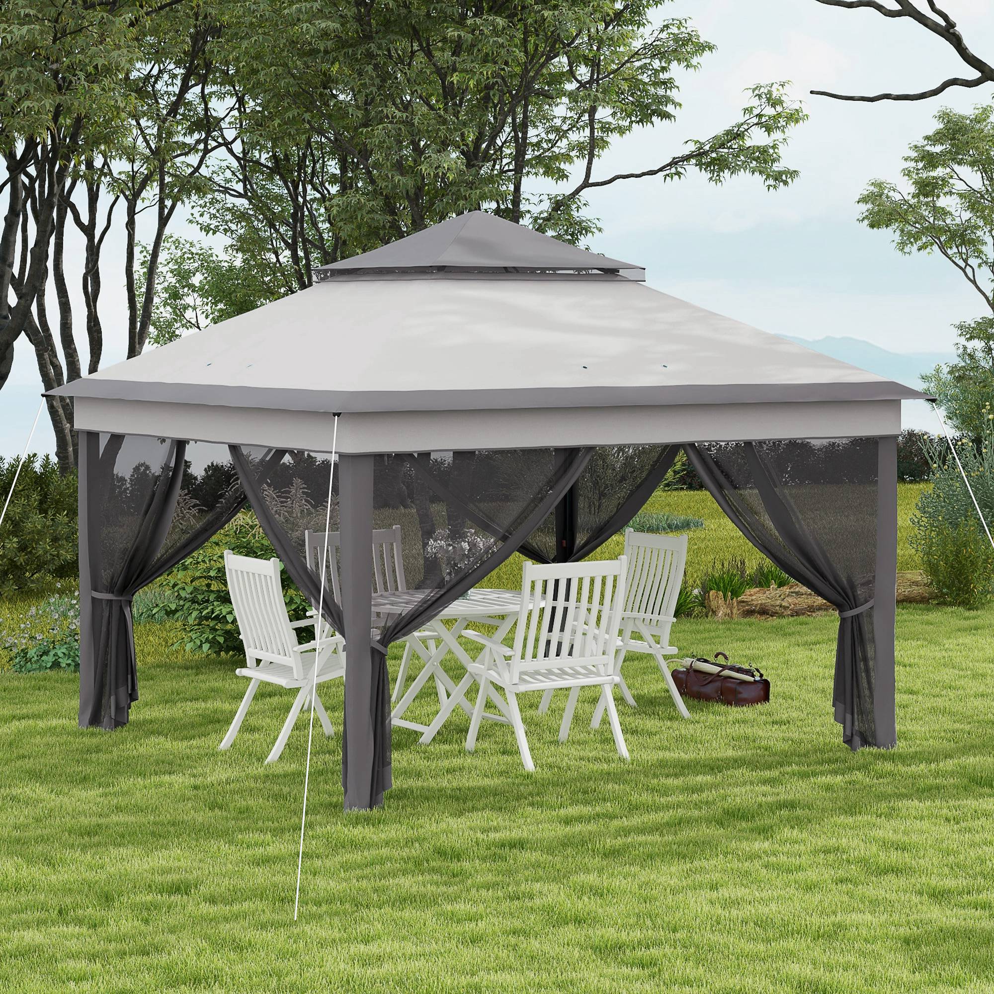 10.7 x 10.7ft Pop Up Gazebo, Adjustable Instant Sun Shelter with UV30+ Roof Cover, Removable Mesh Curtains, Light Grey Pop Up Canopies at Gallery Canada