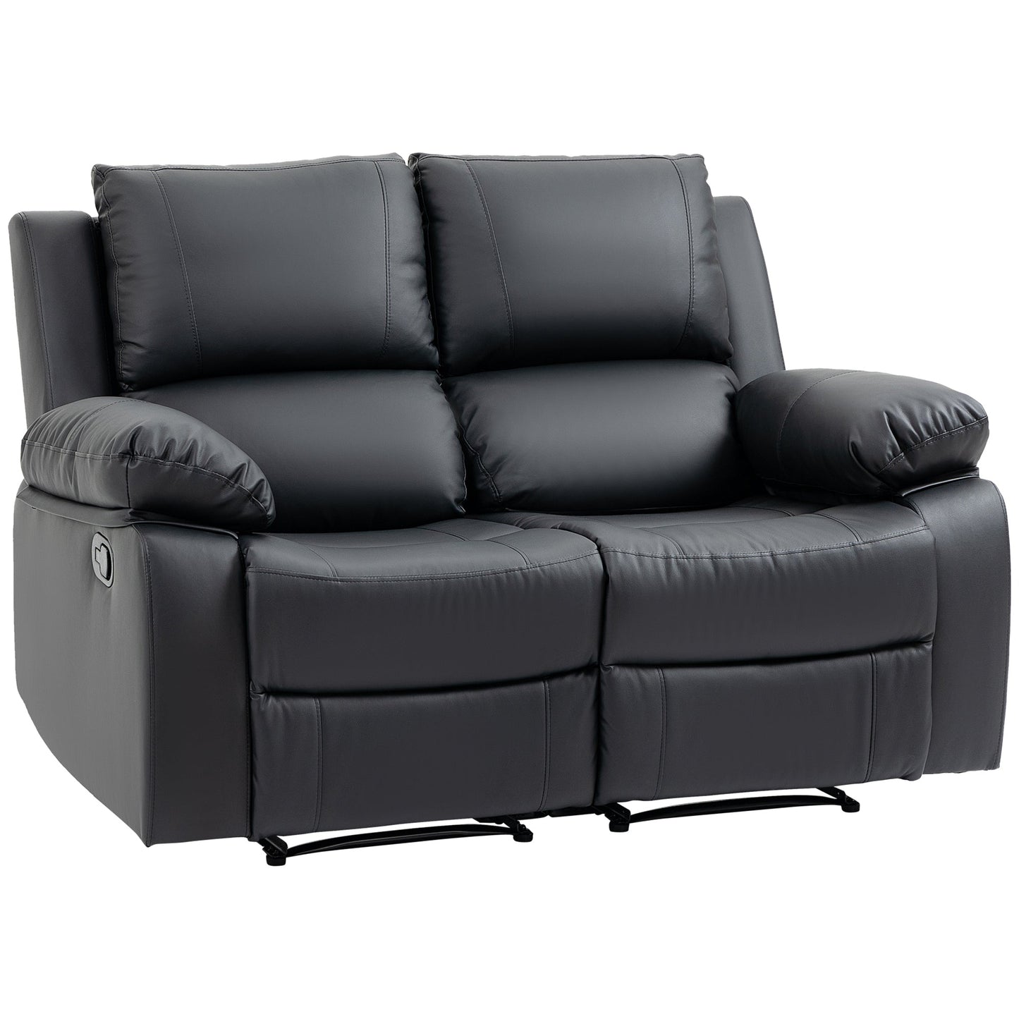 Double Reclining Loveseat, PU Leather Manual Recliner Chair with Pullback Control Footrest for Living Room, Black 2-Seater Sofas Black  at Gallery Canada