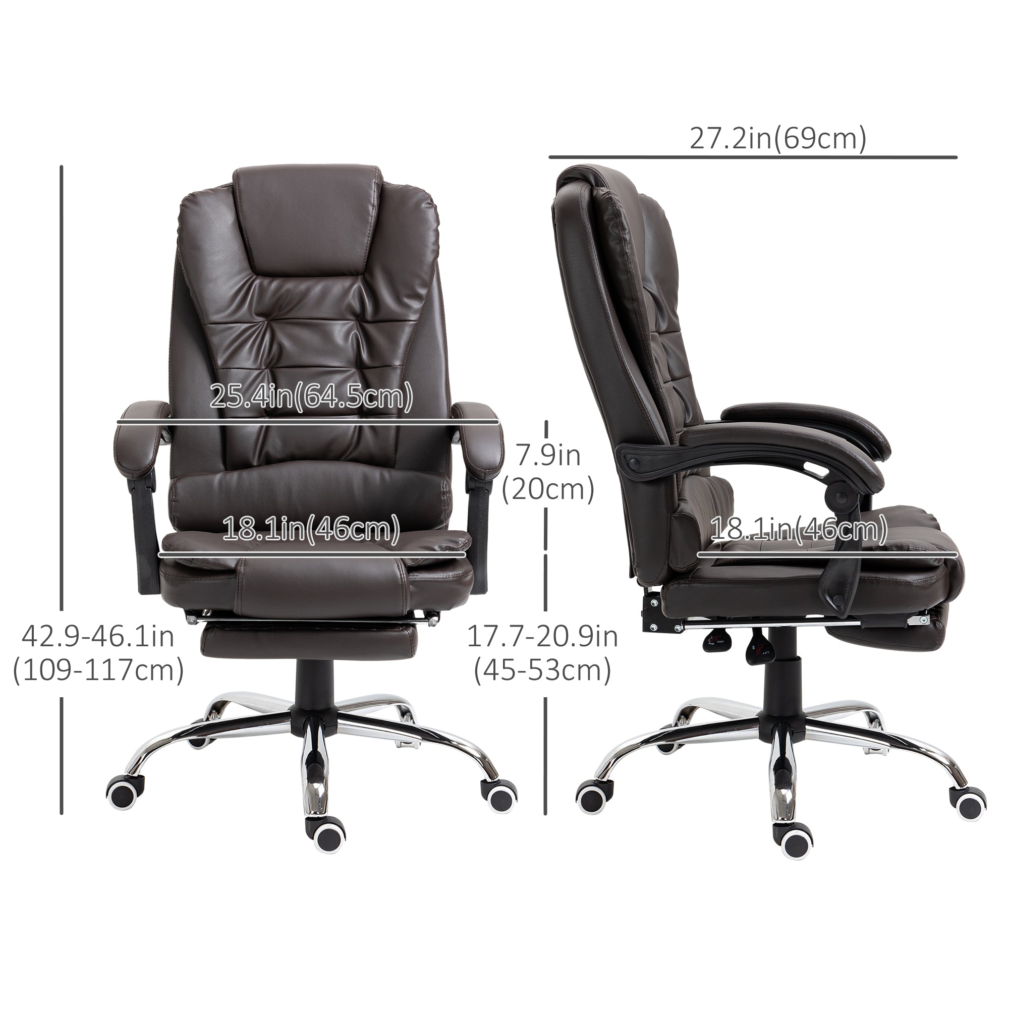 High Back Office Chair PU Leather Executive Office Chair with Retractable Footrest Padded Armrest Coffee Executive & Manager Chairs at Gallery Canada