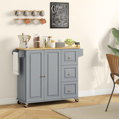 Kitchen Island on Wheels, Kitchen Cart with Drop Leaf, Drawers, Grey Kitchen Islands & Kitchen Carts   at Gallery Canada