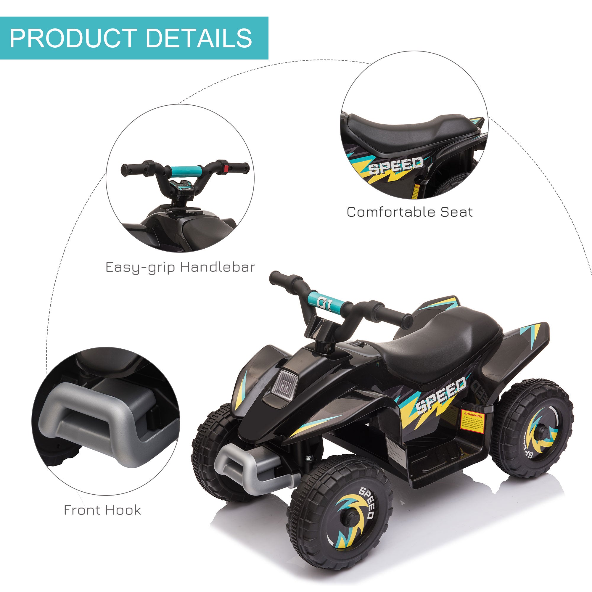 Kids Ride on ATV, 6V Battery Powered Quad Car with Forward, Reverse Switch, for Boys Girls 18-36 Months, Black Electric Toy Cars   at Gallery Canada