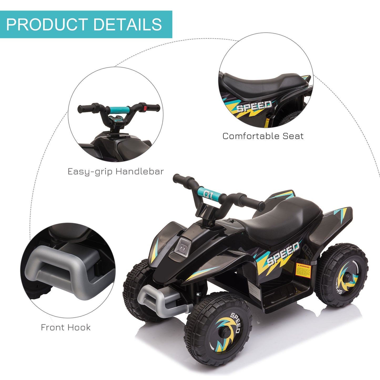 Kids Ride on ATV, 6V Battery Powered Quad Car with Forward, Reverse Switch, for Boys Girls 18-36 Months, Black Electric Toy Cars   at Gallery Canada