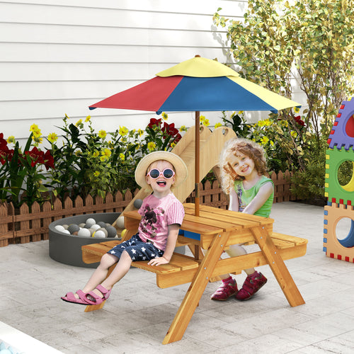 Toddler Water Table Kids Sand &; Water Table with Removable Foldable Umbrella for Patio Lawn Garden, Aged 3-6 Years Old