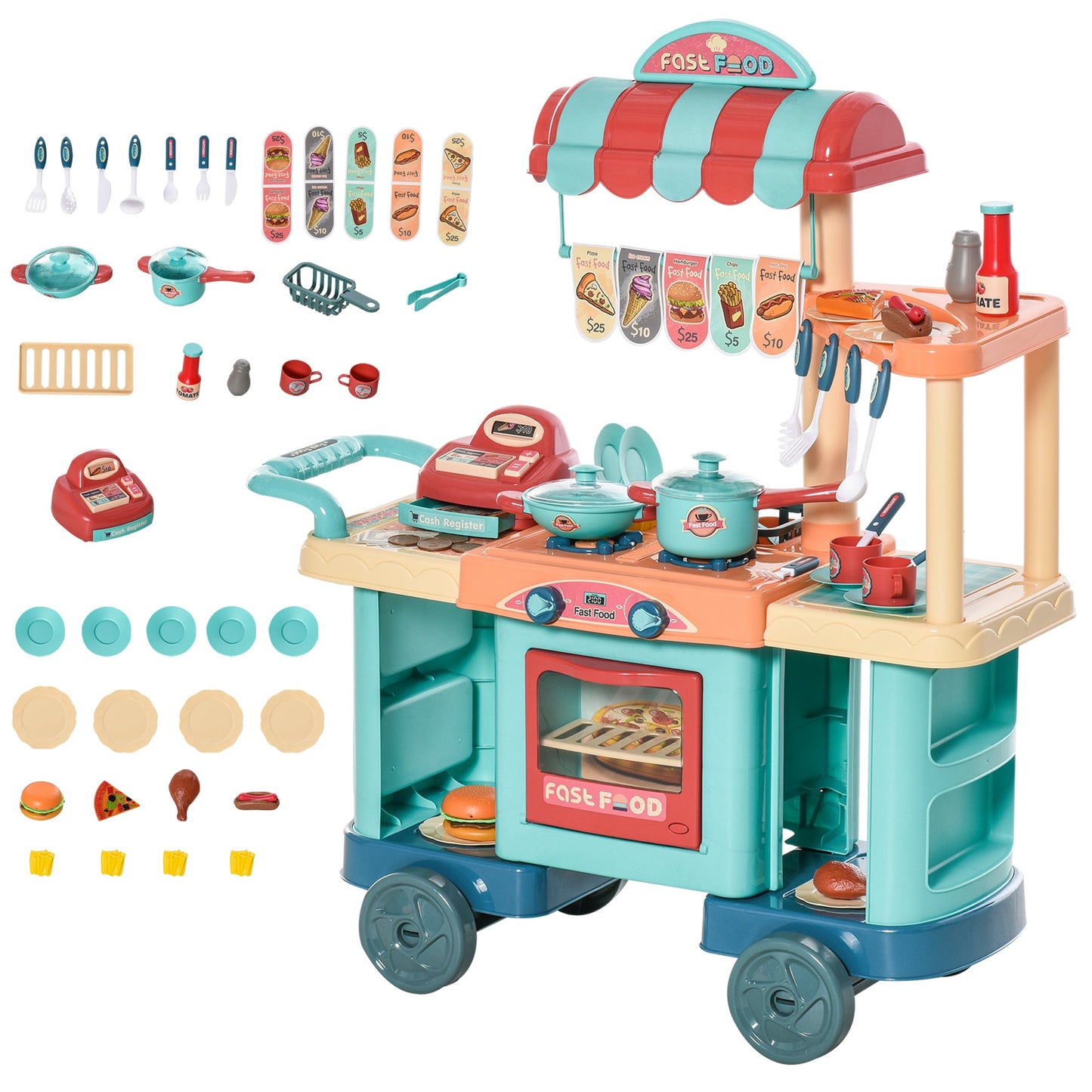 Kids Fast Food Shop Cart Playset with Register & Accessories, 50 Pcs, Multi Colour Play Kitchen Multi Colour  at Gallery Canada