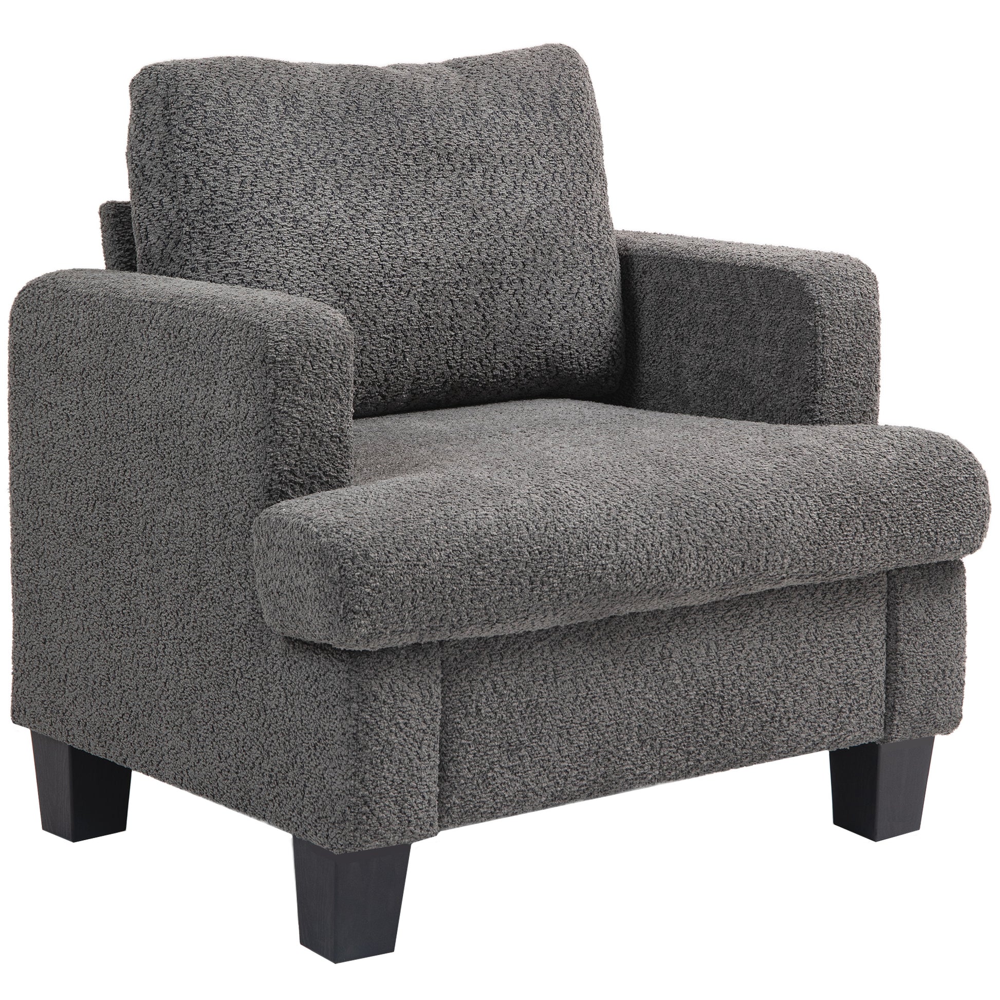 Modern Armchair, Upholstered Chenille Accent Chair with Wood Frame and Back Pillow for Living Room, Dark Grey Accent Chairs at Gallery Canada