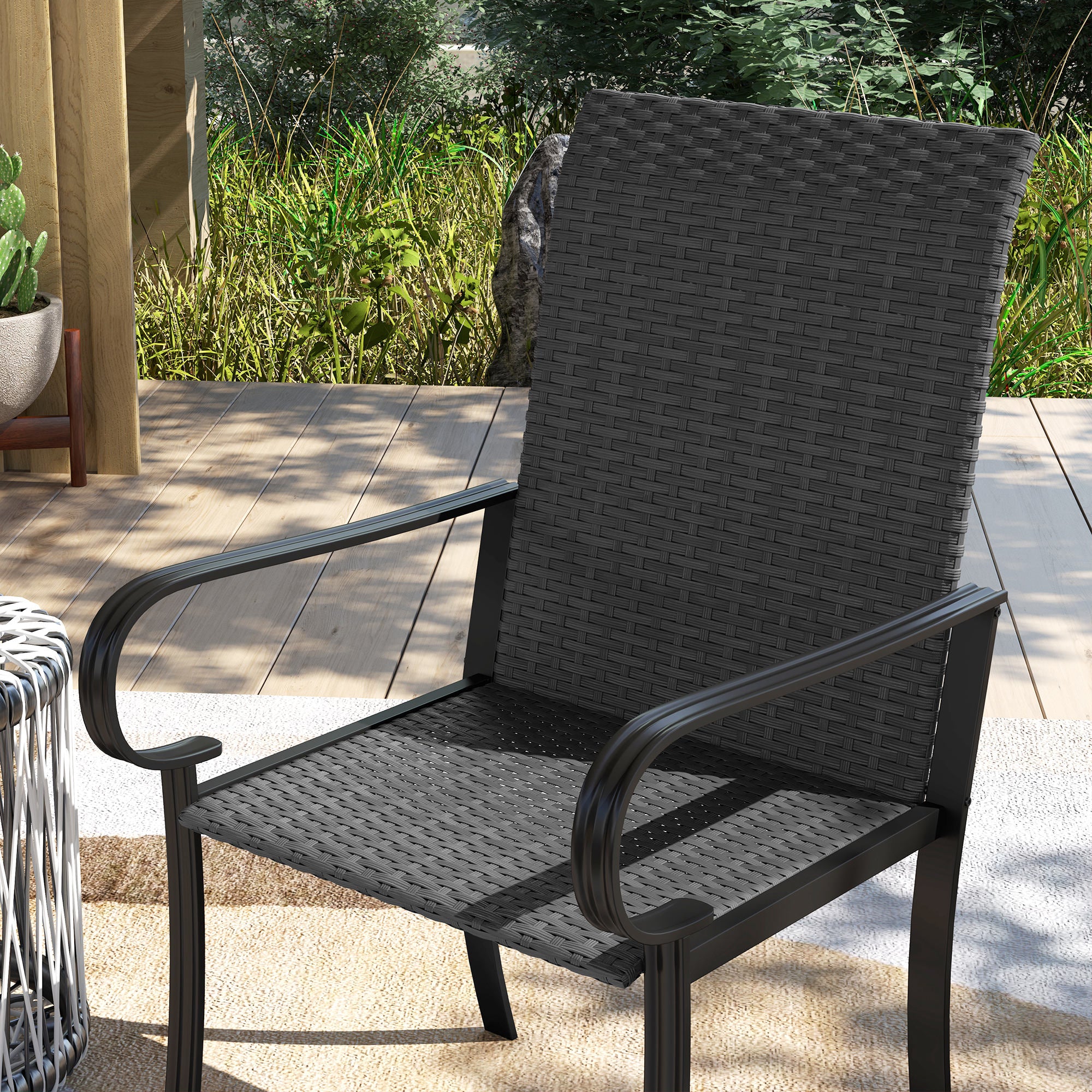4 Piece PE Rattan Patio Dining Chairs with Steel Frame, for Garden, Backyard, Pool Side, Porch, Black Patio Chairs at Gallery Canada
