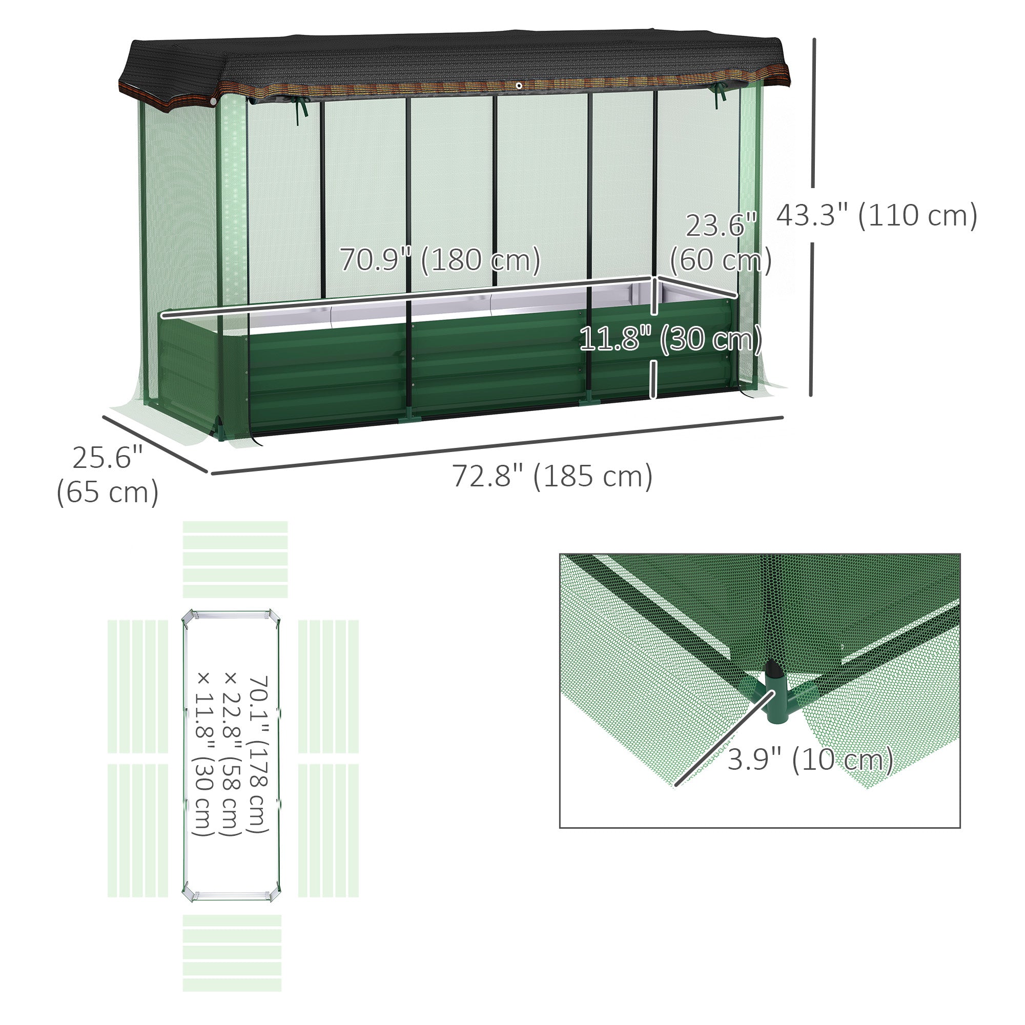 Galvanized Steel Planter Box with Crop Cage and Shade Cloth, Raised Garden Bed for Flowers, Vegs and Herbs, Green Raised Garden Beds at Gallery Canada