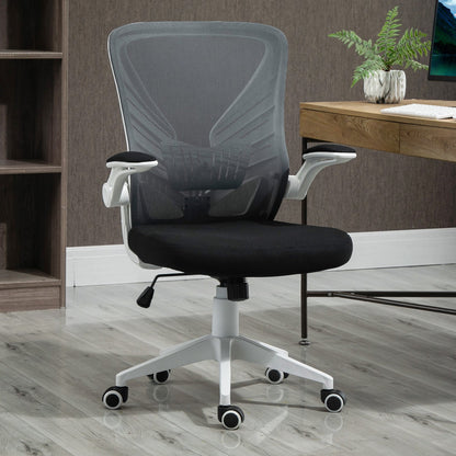 Mesh Office Chair Swivel Task Desk Chair with Lumbar Back Support, Flip-Up Arm, Adjustable Height, Grey Black Task Chairs   at Gallery Canada