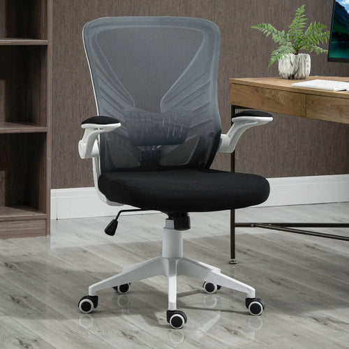 Mesh Office Chair Swivel Task Desk Chair with Lumbar Back Support, Flip-Up Arm, Adjustable Height, Grey Black