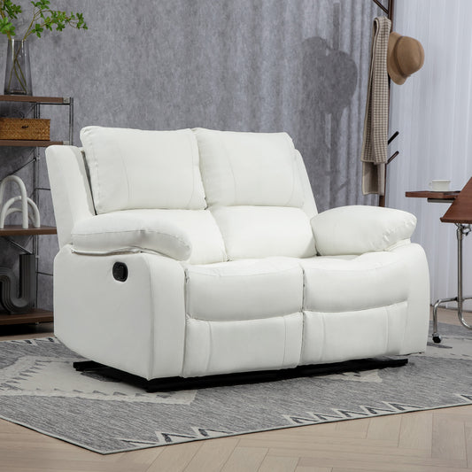 PU Leather Manual Recliner Sofa, Double Reclining Loveseat with Pullback Control Footrest for Living Room, White 2-Seater Sofas at Gallery Canada