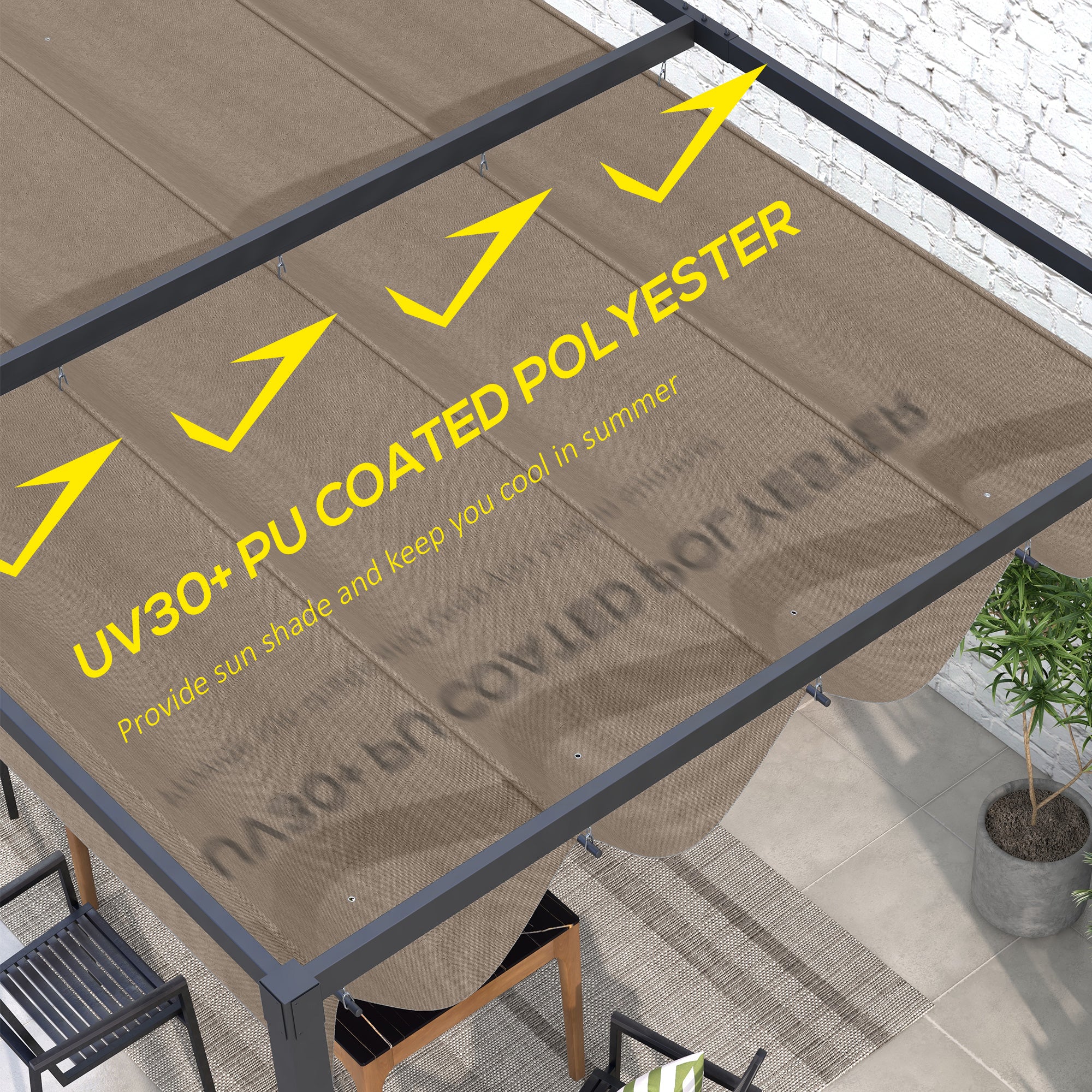Pergola Canopy, Retractable Sun Shade Cover for 9.8' x 7.1' Pergola, UV30+ Protected, Coffee Gazebo Canopy Replacement at Gallery Canada