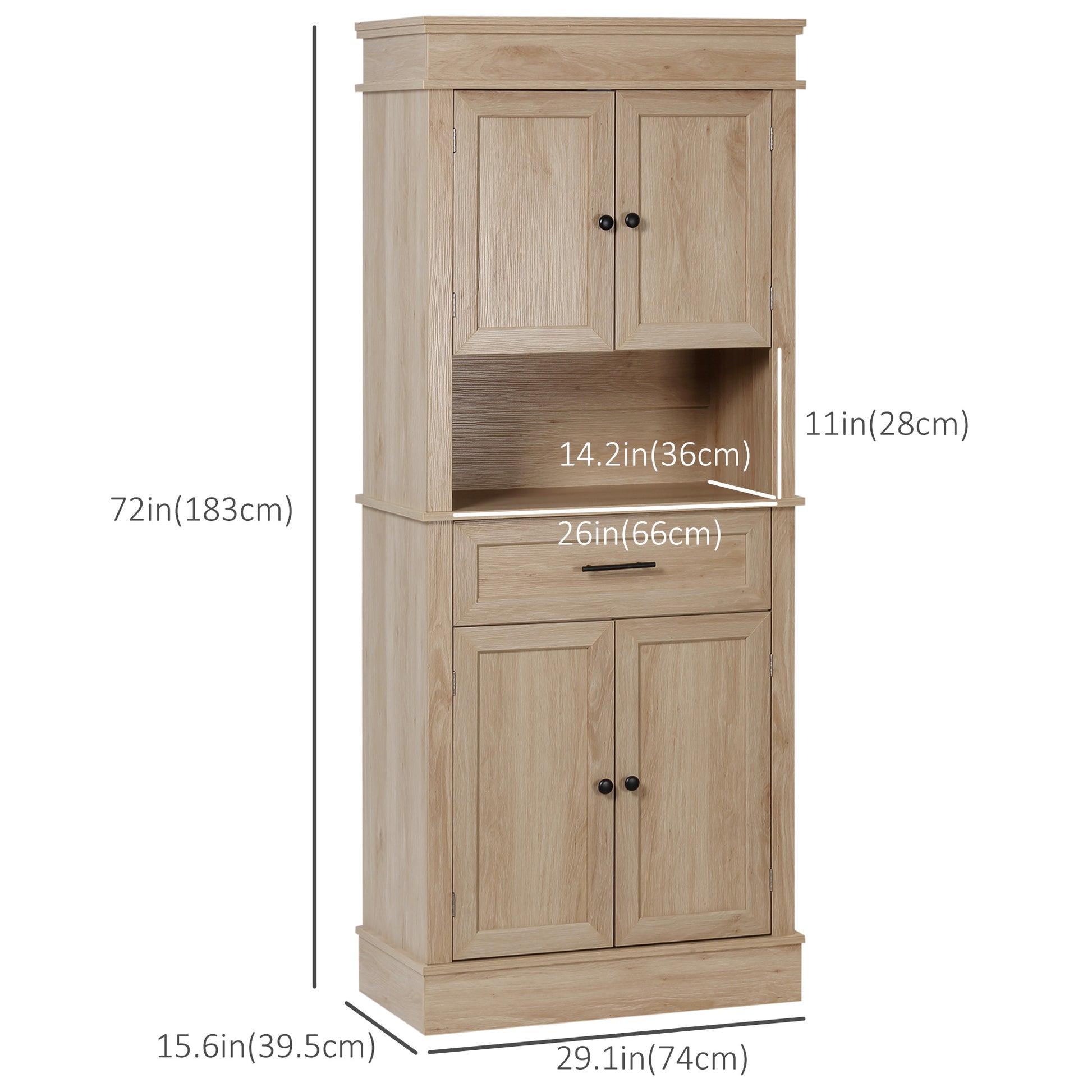 Modern Freestanding Kitchen Pantry Cabinet Cupboard with Doors Open Shelves Adjustable Shelving Microwave Space, Oak Kitchen Pantry Cabinets   at Gallery Canada