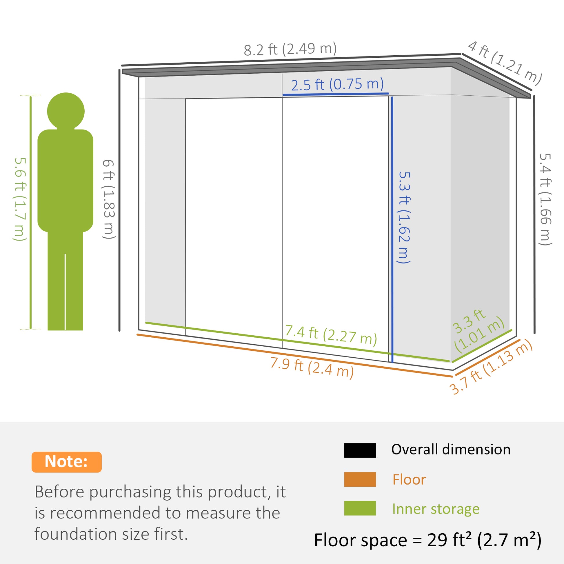 8 x 4FT Galvanized Garden Storage Shed, Metal Outdoor Shed with Double Doors and 2 Vents, Green Sheds   at Gallery Canada