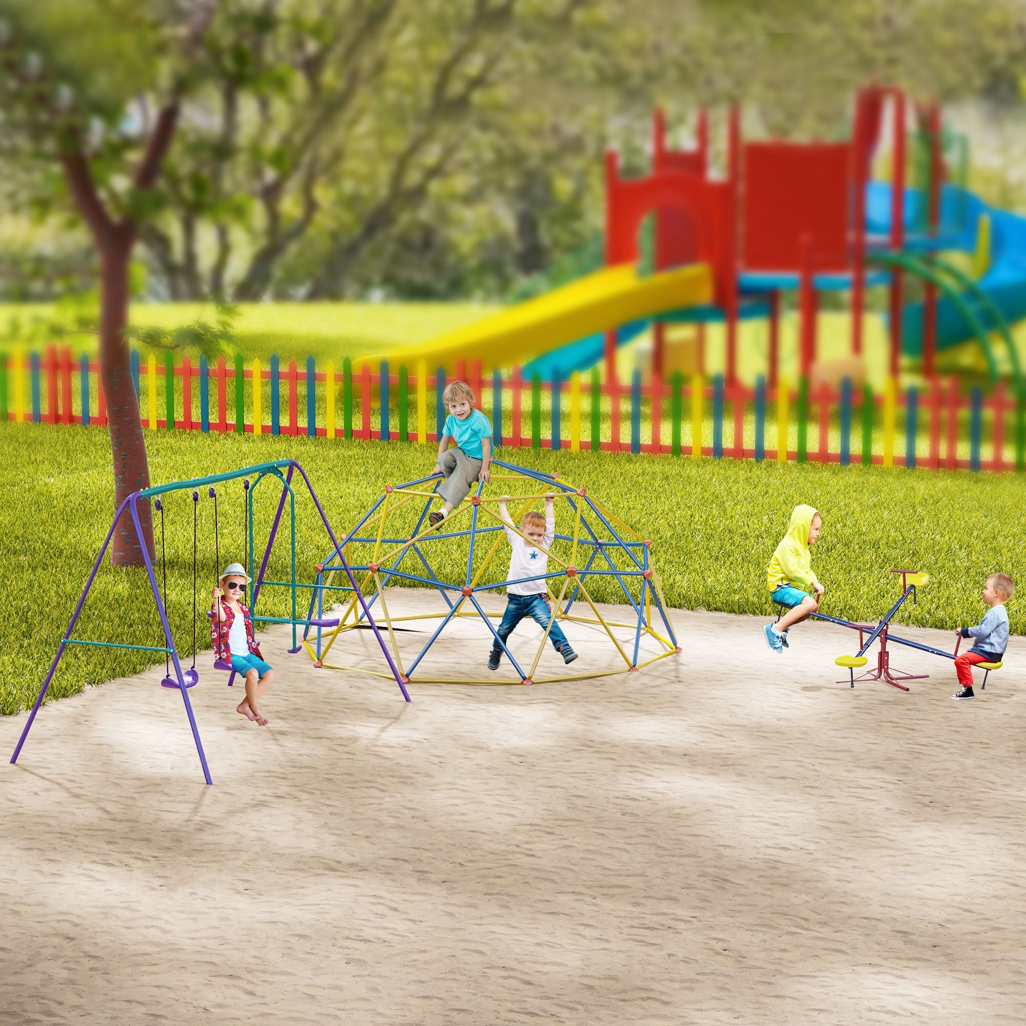 Kids Metal Seesaw Teeter Totter Children's Playground Equipment for Garden Outdoor Indoor Swing, 4 Seats Gym Sets & Swings at Gallery Canada