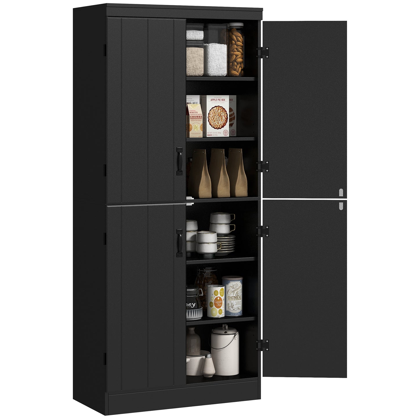 70" 4-Door Storage Cabinet, Freestanding Pantry Cabinet with Adjustable Shelves for Living Room, Black Kitchen Pantry Cabinets   at Gallery Canada