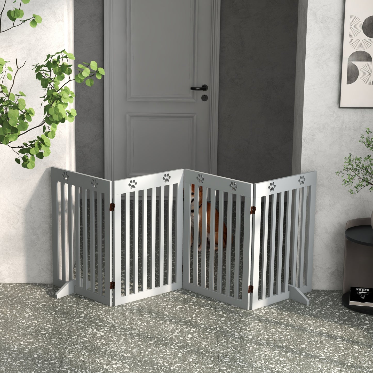 80" Extra Wide Freestanding Pet Gate with Support Feet, Light Grey Houses, Kennels & Pens   at Gallery Canada