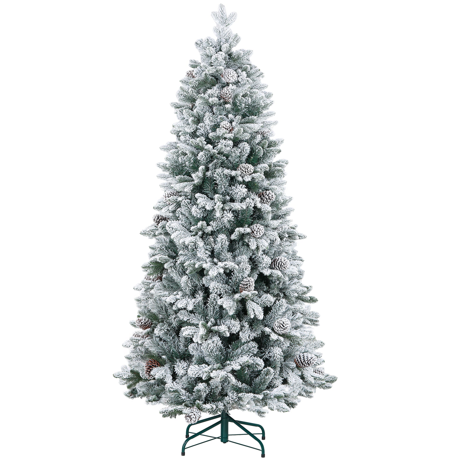 6ft Flocked Artificial Christmas Tree with 1489 Snow Tips, Pinecones, Metal Stand, Hinged Xmas Tree for Home Flocked Christmas Trees   at Gallery Canada