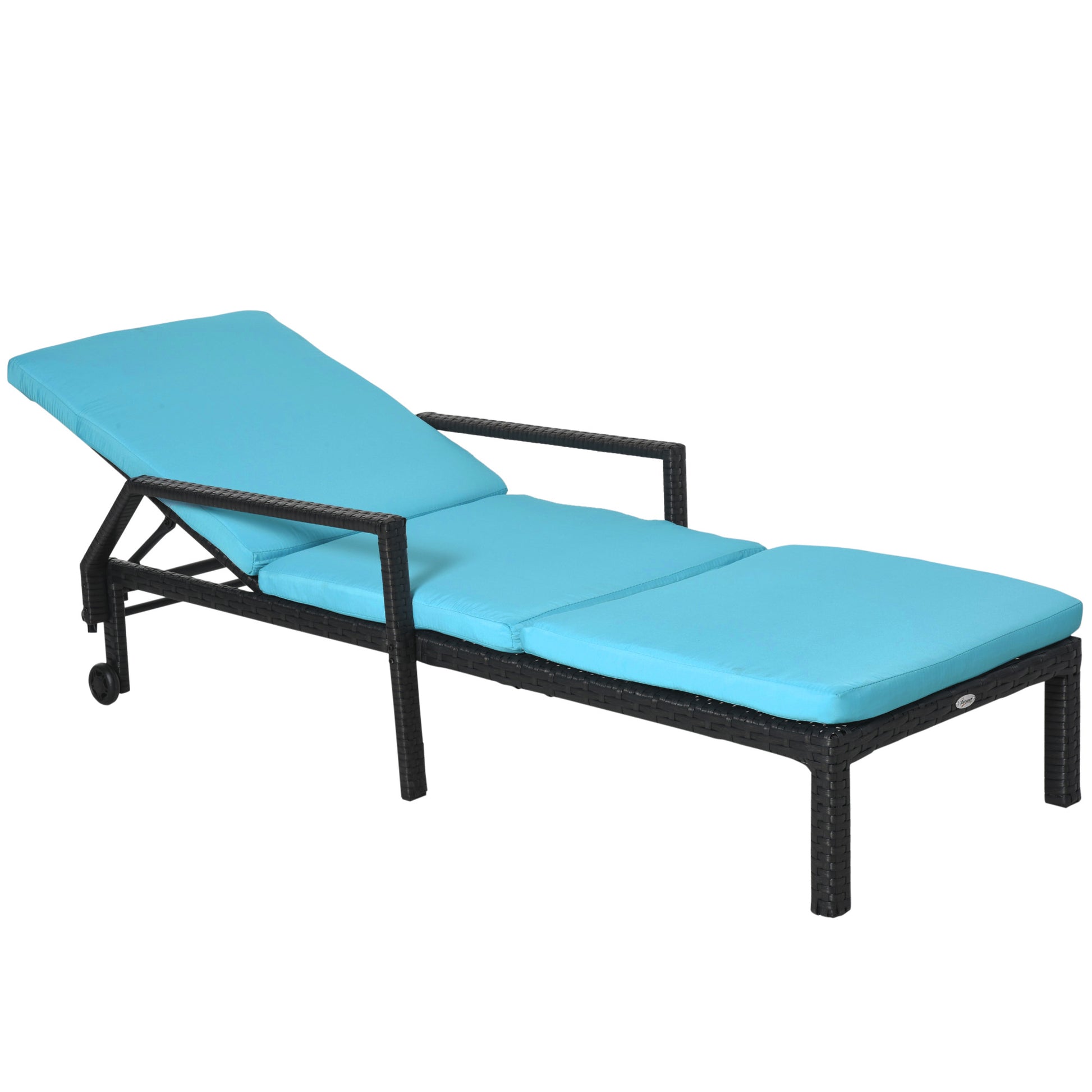 Wicker Chaise Lounger PE Rattan Outdoor Lounge Chair Garden Chair Recliner with 5-Level Adjustable Backrest and 2 Wheels, Sky Blue Chaise Loungers   at Gallery Canada