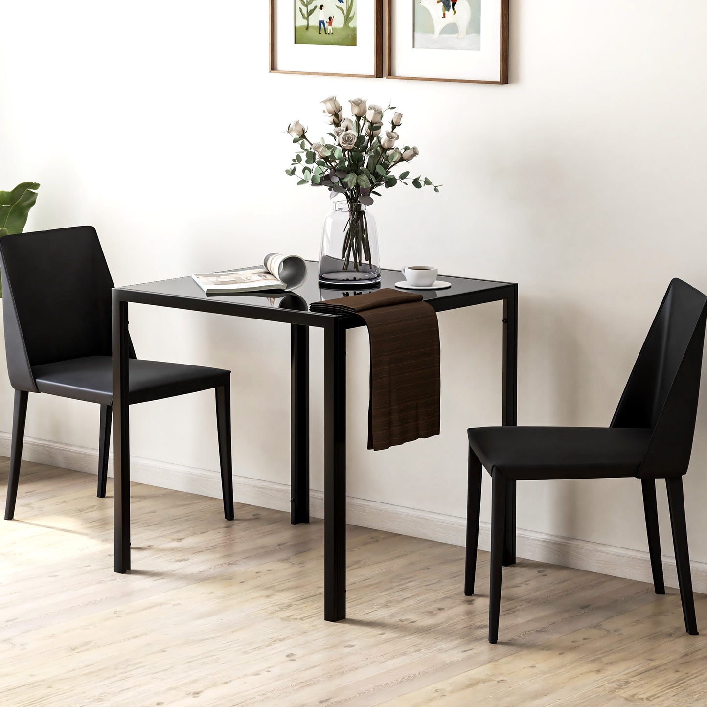 Square Kitchen Table for 2-4 People, Dining Table with Glass Top and Steel Legs for Dining Room, Black Dining Tables Black  at Gallery Canada