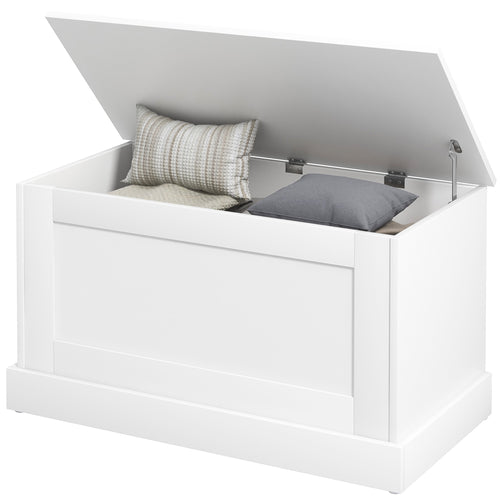 31.5 Inches Storage Chest, Storage Trunk with Safety Hinge, Wooden Box for Living Room, White Wood Grain