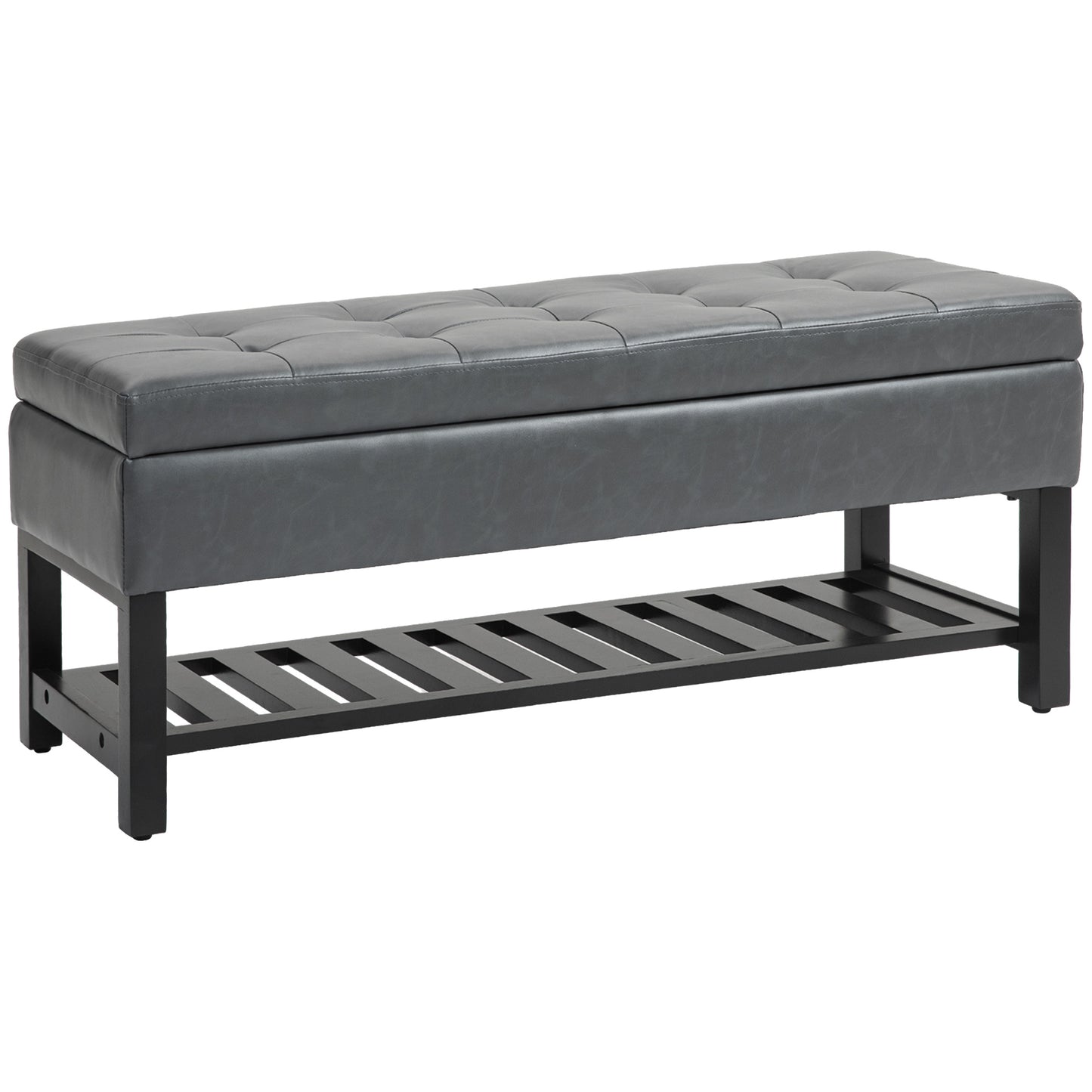 44" PU Leather Tufted Ottoman Shoe Bench Storage Chest Hallway Grey Shoe Storage Cabinets & Racks   at Gallery Canada