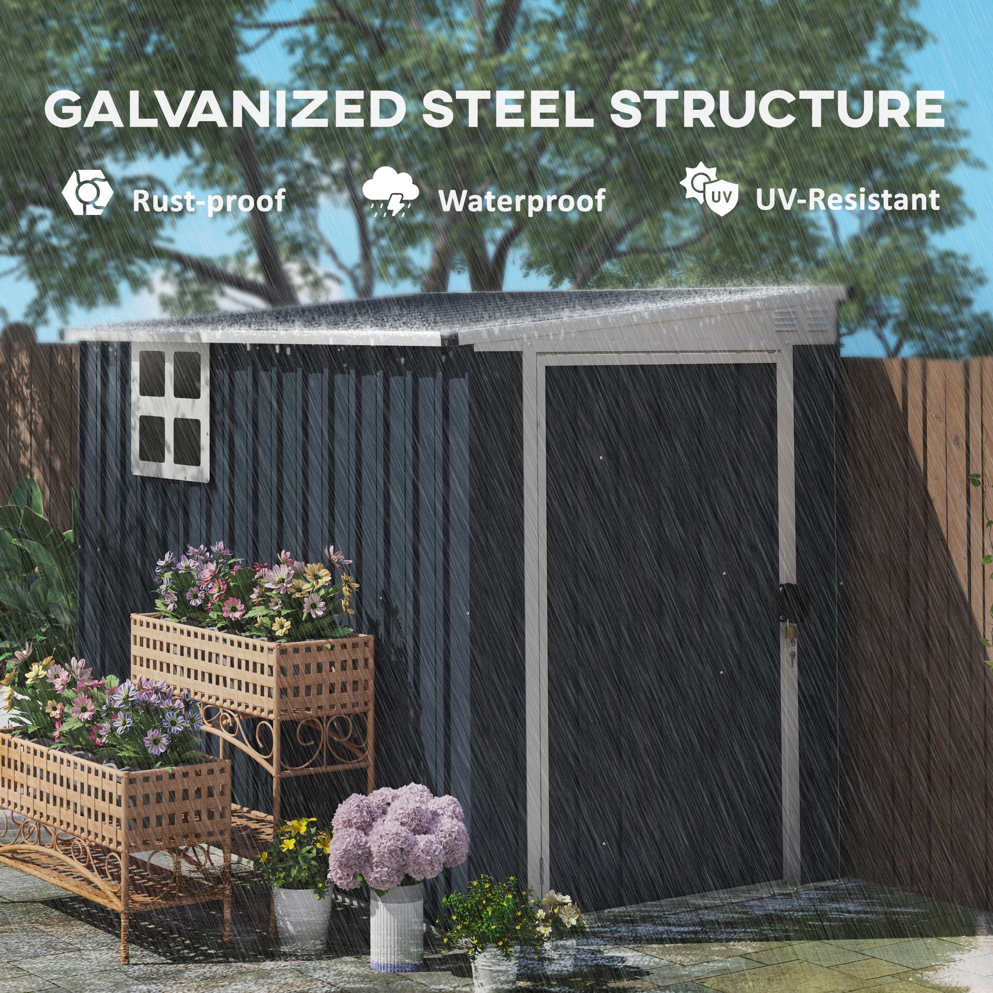 4' x 8' Outdoor Storage Shed, Metal Garden Shed with Window, 2 Vents and Lockable Door for Backyard, Garden, Patio Sheds at Gallery Canada