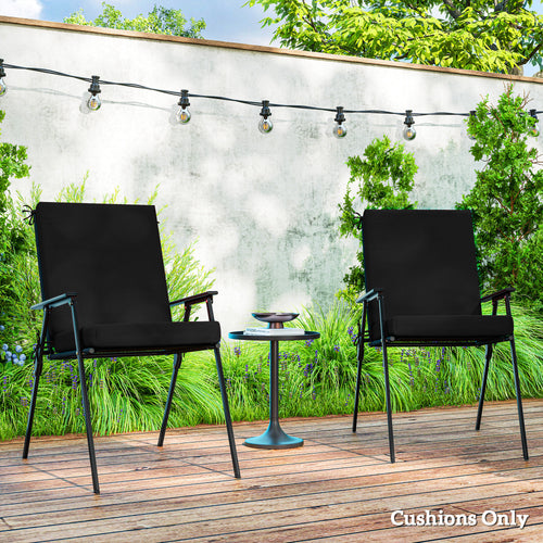 Outdoor Cushions Set of 2 for Dining Chairs, Outdoor Seat Cushions with Back, Fade-Resistant Yarn-Dyed Polyester, Black