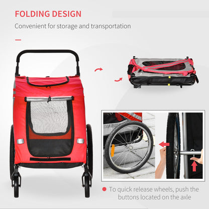 Dog Bike Trailer, 2-in-1 Dog Wagon Pet Stroller for Travel with Universal Wheel Reflectors Flag, for Small and Medium Dogs, Red Dog Bike Trailers & Strollers   at Gallery Canada