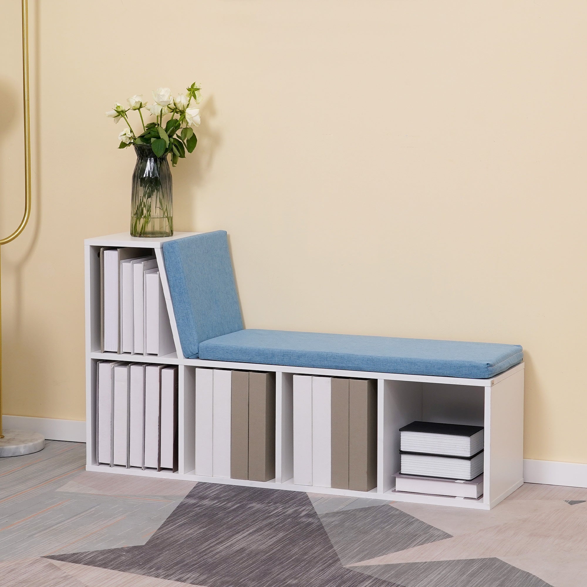 Multi-Purpose Bookshelf with 5 Cubes, 5-Cubby Bookcase with Cushioned Reading Nook and Storage Shelves, Blue Small Bookshelves at Gallery Canada