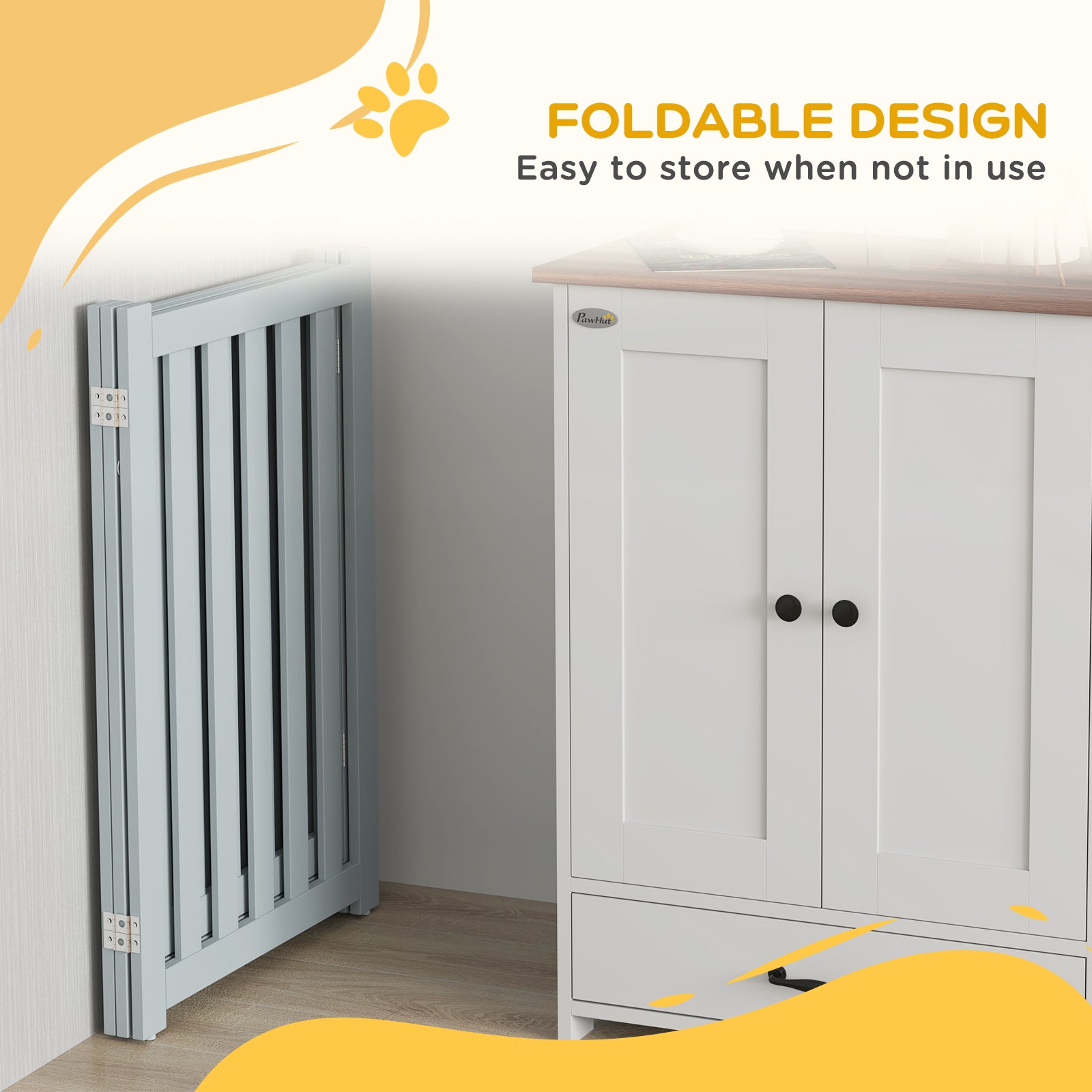 3-Panel Foldable Dog Gate with Feet for Medium Dogs and Below, Grey Houses, Kennels & Pens   at Gallery Canada